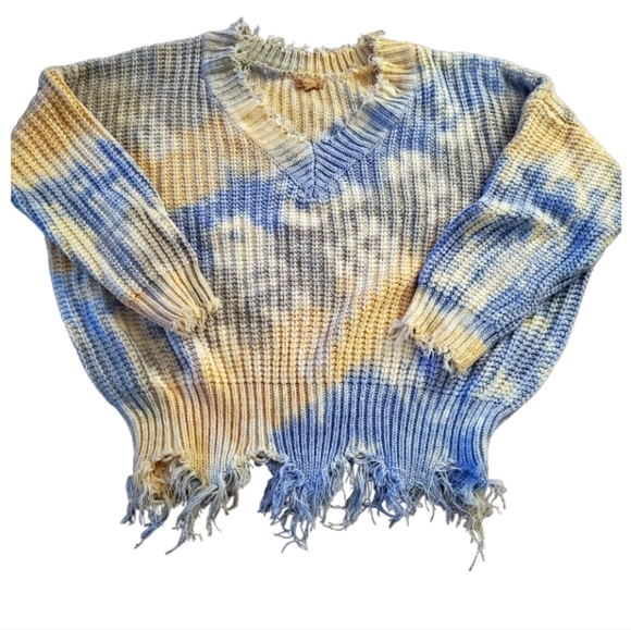 Street-Style Washed Tie-Dye Distressed Sweater